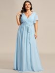 A-Line Pleated Chiffon Tie-Waist Evening Dress – Sky Blue