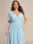 A-Line Pleated Chiffon Tie-Waist Evening Dress – Sky Blue