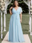 A-Line Pleated Chiffon Tie-Waist Evening Dress – Sky Blue