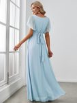 A-Line Pleated Chiffon Tie-Waist Evening Dress – Sky Blue