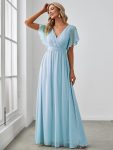 A-Line Pleated Chiffon Tie-Waist Evening Dress – Sky Blue