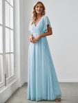 A-Line Pleated Chiffon Tie-Waist Evening Dress – Sky Blue