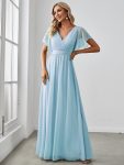 A-Line Pleated Chiffon Tie-Waist Evening Dress - Sky Blue