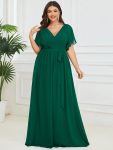 A-Line Pleated Chiffon Tie-Waist Evening Dress – Dark Green