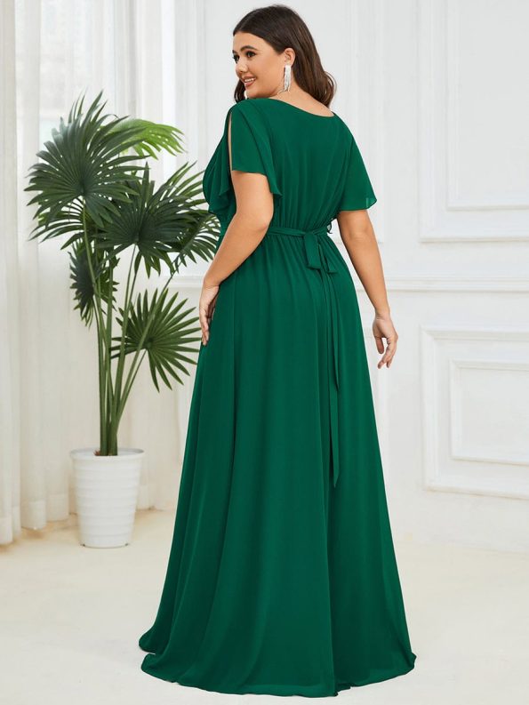 A-Line Pleated Chiffon Tie-Waist Evening Dress - Dark Green