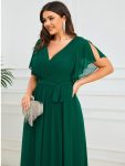 A-Line Pleated Chiffon Tie-Waist Evening Dress – Dark Green