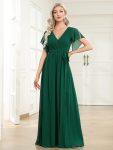 A-Line Pleated Chiffon Tie-Waist Evening Dress – Dark Green