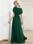 A-Line Pleated Chiffon Tie-Waist Evening Dress – Dark Green