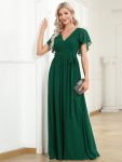 A-Line Pleated Chiffon Tie-Waist Evening Dress - Dark Green