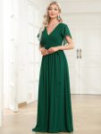 A-Line Pleated Chiffon Tie-Waist Evening Dress – Dark Green