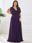 A-Line Pleated Chiffon Tie-Waist Evening Dress – Dark Purple