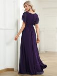 A-Line Pleated Chiffon Tie-Waist Evening Dress – Dark Purple