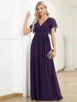 A-Line Pleated Chiffon Tie-Waist Evening Dress – Dark Purple