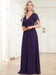 A-Line Pleated Chiffon Tie-Waist Evening Dress – Dark Purple