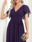 A-Line Pleated Chiffon Tie-Waist Evening Dress – Dark Purple