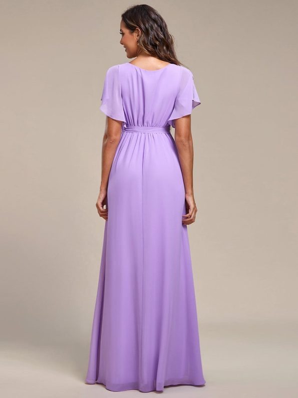 A-Line Pleated Chiffon Tie-Waist Evening Dress - Lavender