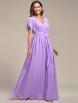 A-Line Pleated Chiffon Tie-Waist Evening Dress - Lavender