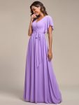 A-Line Pleated Chiffon Tie-Waist Evening Dress – Lavender