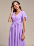 A-Line Pleated Chiffon Tie-Waist Evening Dress – Lavender