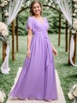 A-Line Pleated Chiffon Tie-Waist Evening Dress – Lavender