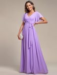 A-Line Pleated Chiffon Tie-Waist Evening Dress – Lavender