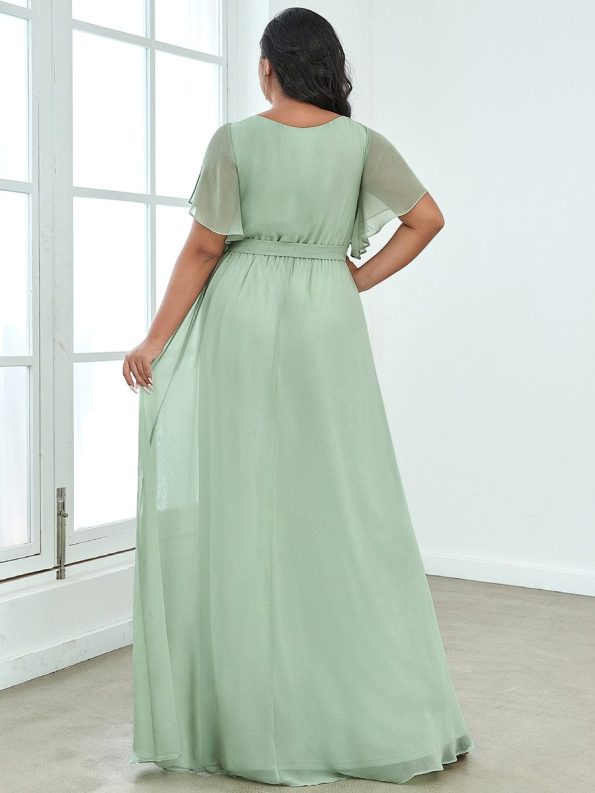 A-Line Pleated Chiffon Tie-Waist Evening Dress - Mint Green