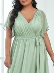 A-Line Pleated Chiffon Tie-Waist Evening Dress – Mint Green