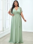 A-Line Pleated Chiffon Tie-Waist Evening Dress – Mint Green