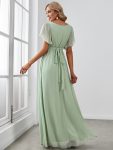 A-Line Pleated Chiffon Tie-Waist Evening Dress – Mint Green