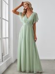 A-Line Pleated Chiffon Tie-Waist Evening Dress – Mint Green