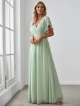 A-Line Pleated Chiffon Tie-Waist Evening Dress – Mint Green