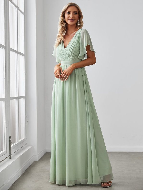 A-Line Pleated Chiffon Tie-Waist Evening Dress - Mint Green