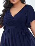 A-Line Pleated Chiffon Tie-Waist Evening Dress – Navy Blue