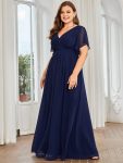 A-Line Pleated Chiffon Tie-Waist Evening Dress – Navy Blue