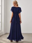 A-Line Pleated Chiffon Tie-Waist Evening Dress – Navy Blue