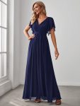 A-Line Pleated Chiffon Tie-Waist Evening Dress – Navy Blue