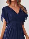 A-Line Pleated Chiffon Tie-Waist Evening Dress – Navy Blue