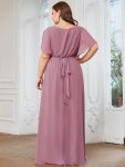 A-Line Pleated Chiffon Tie-Waist Evening Dress – Purple Orchid