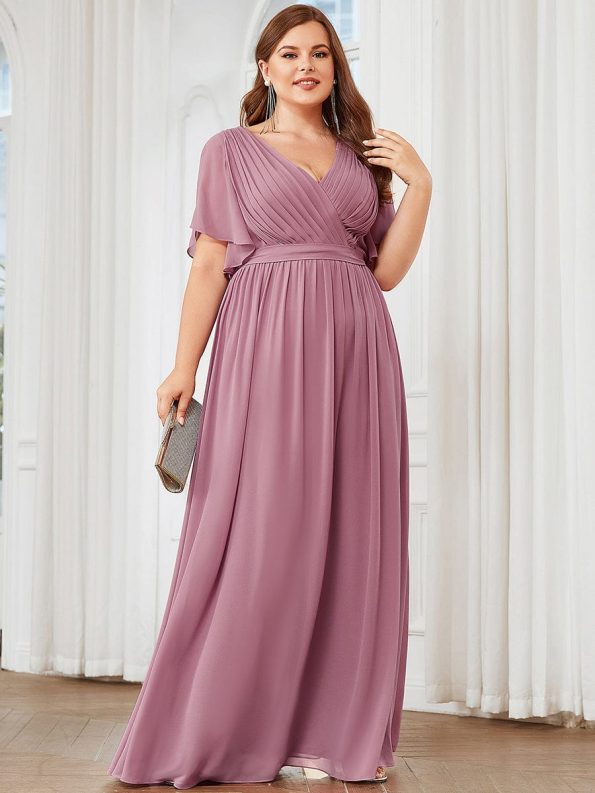 A-Line Pleated Chiffon Tie-Waist Evening Dress - Purple Orchid