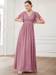 A-Line Pleated Chiffon Tie-Waist Evening Dress - Purple Orchid