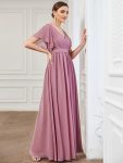 A-Line Pleated Chiffon Tie-Waist Evening Dress – Purple Orchid