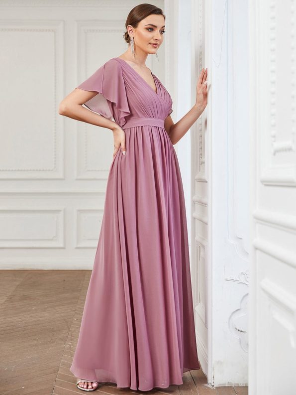 A-Line Pleated Chiffon Tie-Waist Evening Dress - Purple Orchid