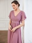 A-Line Pleated Chiffon Tie-Waist Evening Dress – Purple Orchid