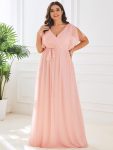 A-Line Pleated Chiffon Tie-Waist Evening Dress – Pink