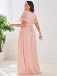 A-Line Pleated Chiffon Tie-Waist Evening Dress – Pink