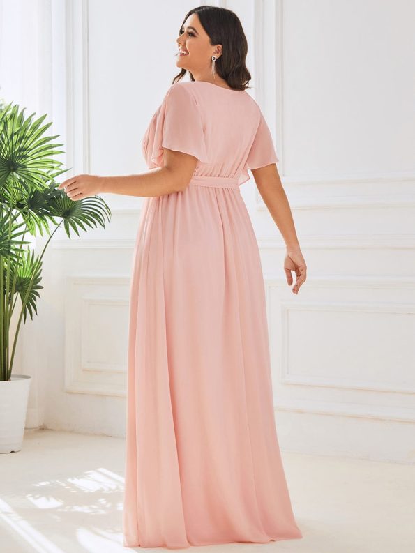 A-Line Pleated Chiffon Tie-Waist Evening Dress - Pink