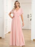 A-Line Pleated Chiffon Tie-Waist Evening Dress – Pink