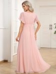 A-Line Pleated Chiffon Tie-Waist Evening Dress – Pink