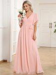 A-Line Pleated Chiffon Tie-Waist Evening Dress - Pink