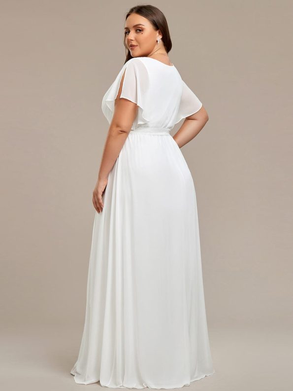 A-Line Pleated Chiffon Tie-Waist Evening Dress - White